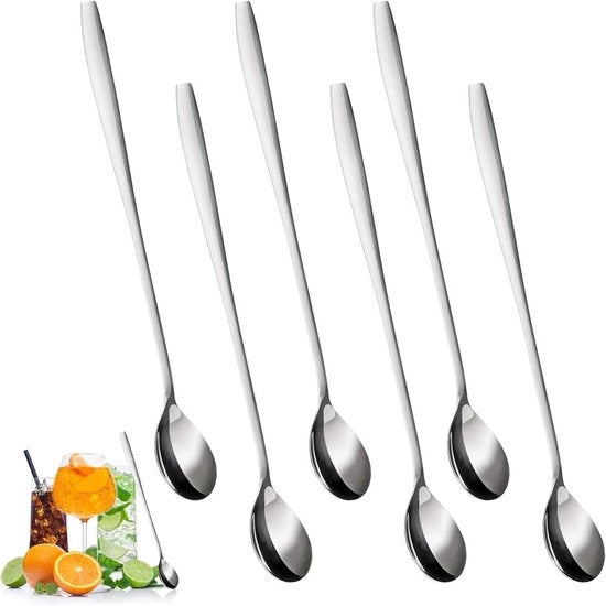 Set di cucchiai lunghi per caffè 6 pezzi in acciaio inossidabile 19 cm per i gelati, latte, dessert, yogurt, milkshake