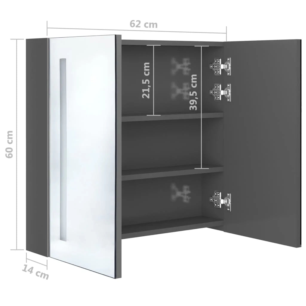 Mobiletto da bagno con specchio luminoso a LED 62 x 14 x 60 cm grigio 02_0006603