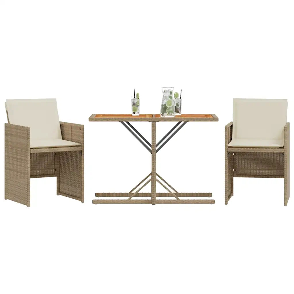 Set da BistrÃ² 3 pz con Cuscini Beige in Polyrattancod mxl 90998