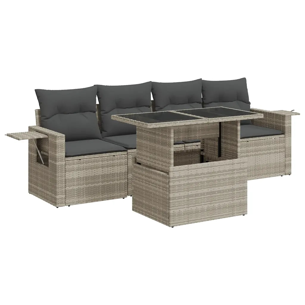 Set Divano da Giardino 5pz con Cuscini Grigio Chiaro Polyrattan 3326403