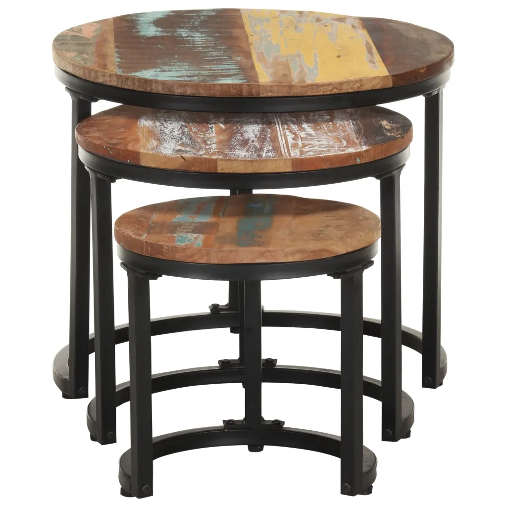 Tavolini Laterali 3 pz in Legno Massello di Recupero 320688