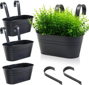 Piantine in Ferro Sospese, 4 Stuks 27,5 cm Grandi Vasi Sospesi in Ferro Nero, Vasi Sospesi con Gancio e Foro per Balcone, Giardino, Porta
