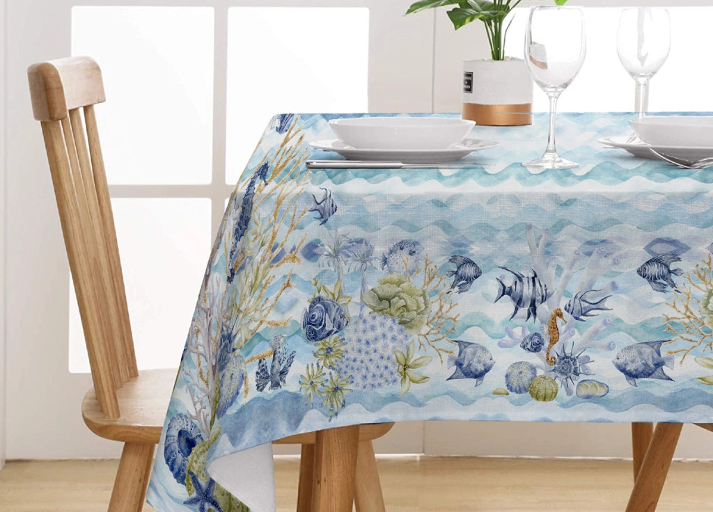 Tovaglia Tavolo Cucina Copritavola Digitale 100% Cotone Mare Blu SV - 145x190 - Mare Blu