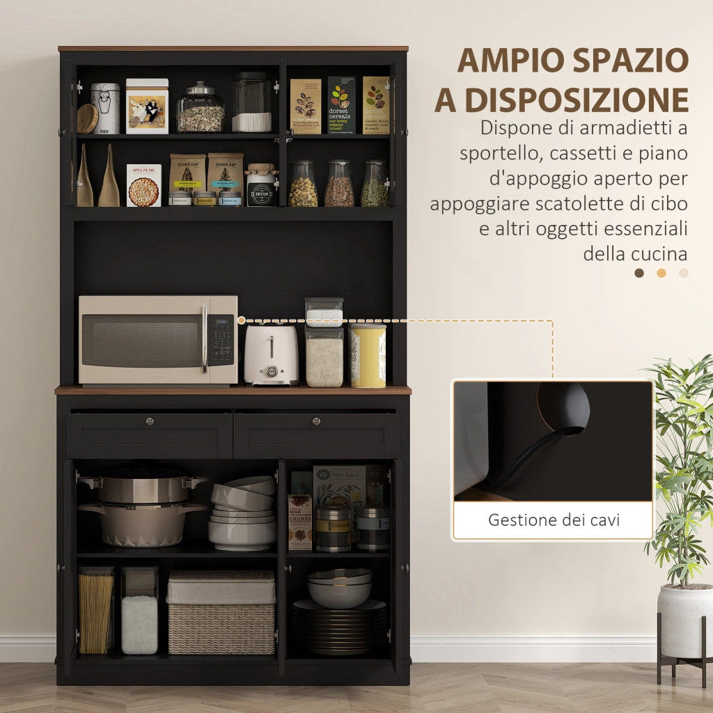 Mobile Cucina Multiuso Dispensa con Mensola e Foro Passacavi 100x40x180 cm in MDF Nero
