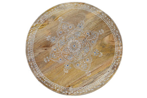 Set di 2 tavolini in massello di mango intagliato e metallo