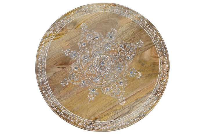 Set di 2 tavolini in massello di mango intagliato e metallo