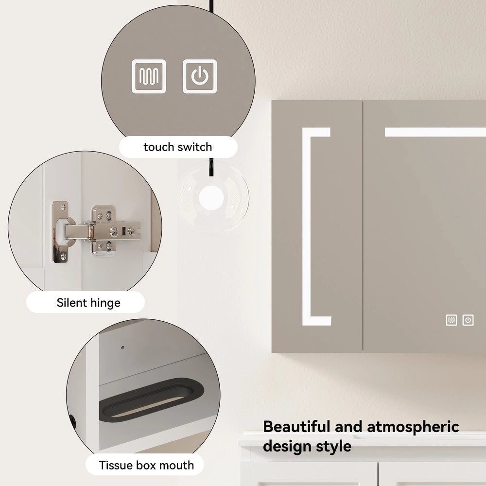 Armadietto Specchio con LED ¨C Xylo ¨C Bagno, Bianco, 90 cm