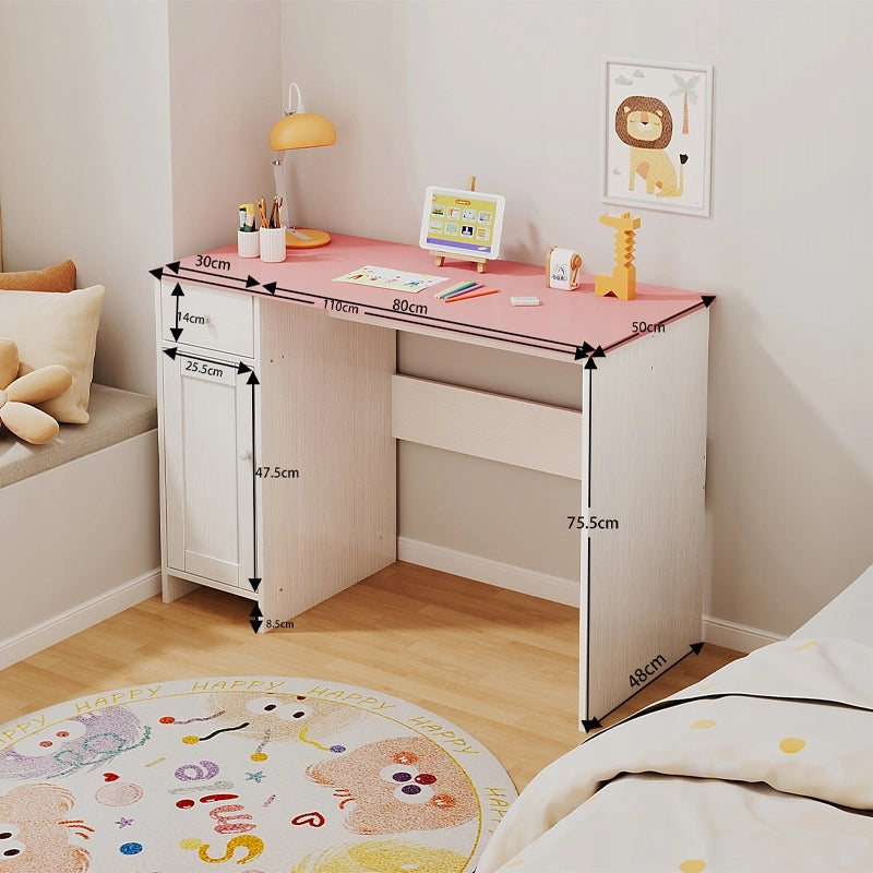 SCrivania bianca con cassetto e armadietto per bambina con piano rosa capiente 110 cm