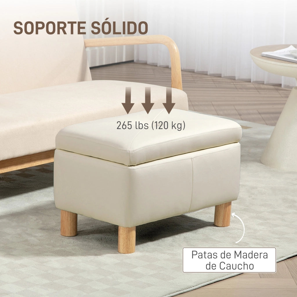Panca contenitore imbottita ¨C Xylo ¨C PU crema con gambe in legno 60x38x40 cm