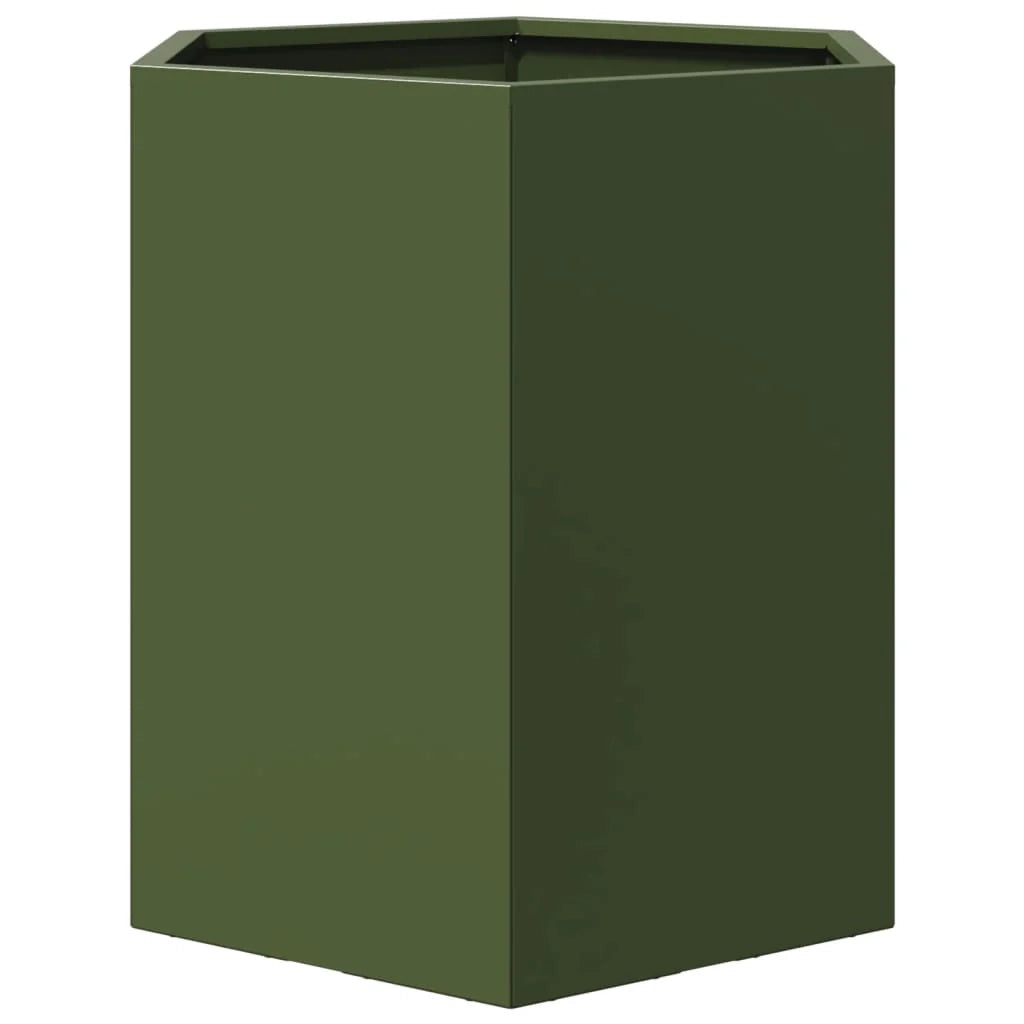 Fioriera rialzata per piante fiori terrazza giardino forma a oliva esagonale 46 x 40 x 45 cm acciaio verde 02_0038710