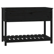 Fioriera | Cassetta per fiori | Vaso con Mensola Nera 111,5x54x81cm Legno Massello di Pino