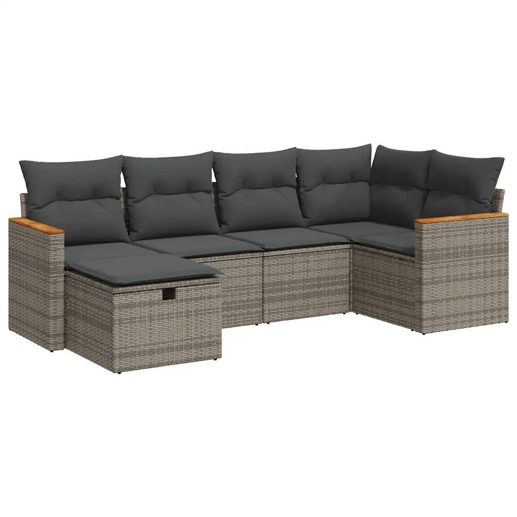 vidaXL Set Divano da Giardino 6 pz con Cuscini Grigio in Polyrattan