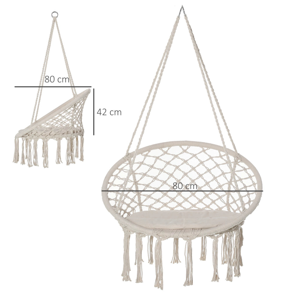 Sedia sospesa rotonda ¨C zephmum ¨C ?60 cm, corda di cotone, cuscino, 80x80x42 cm, beige