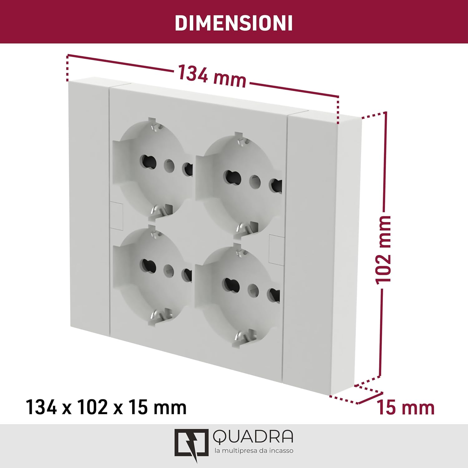 MULTRIPRESA DA PARETE SCHUKO 'QUADRA' Colore bianco - ELECTRALINE