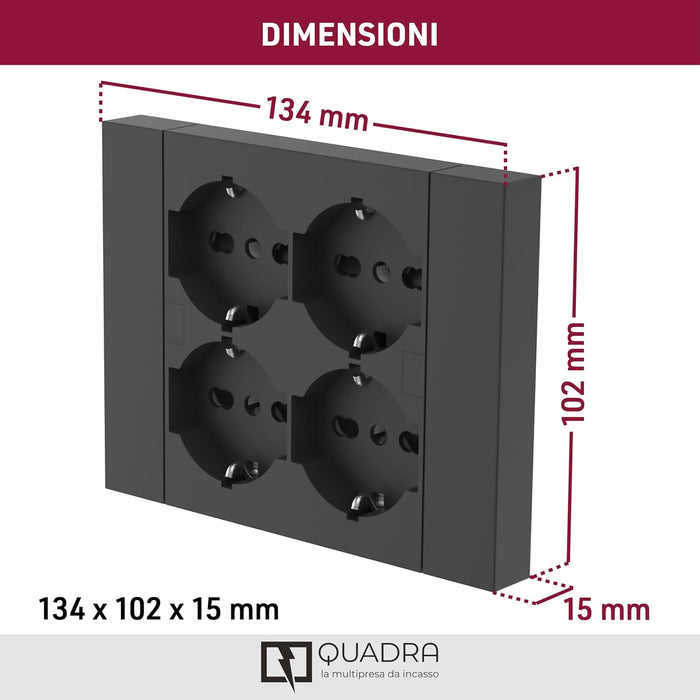 MULTRIPRESA DA PARETE SCHUKO 'QUADRA' Colore nero - ELECTRALINE