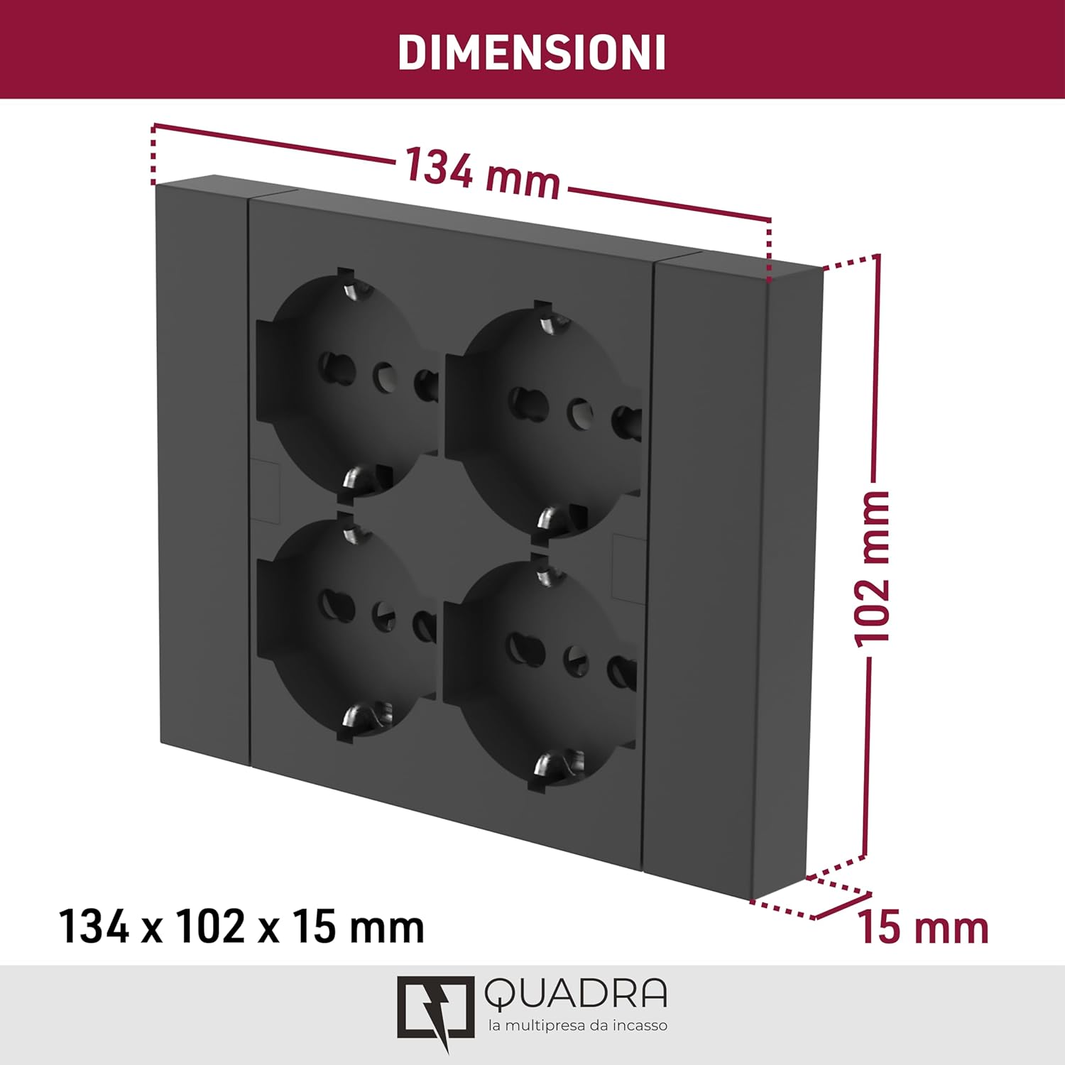 MULTIPRESA BIPASSO + SCHUKO INCASSO ELECTRALINE  NERO POSTI 4 2P+T 16A