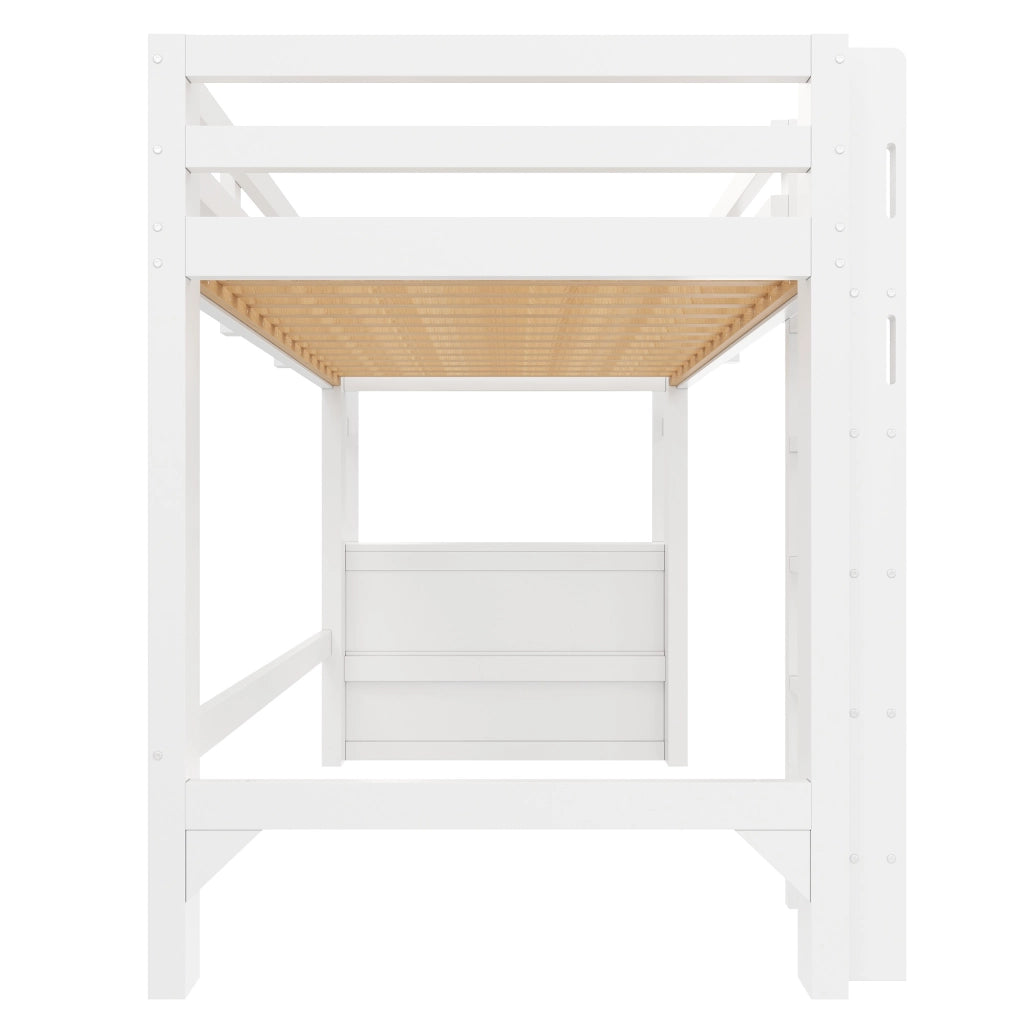 Letto a Soppalco 90x200 cm; Letto Singolo con 3 Cassetti; Mensole e LED - Bianco
