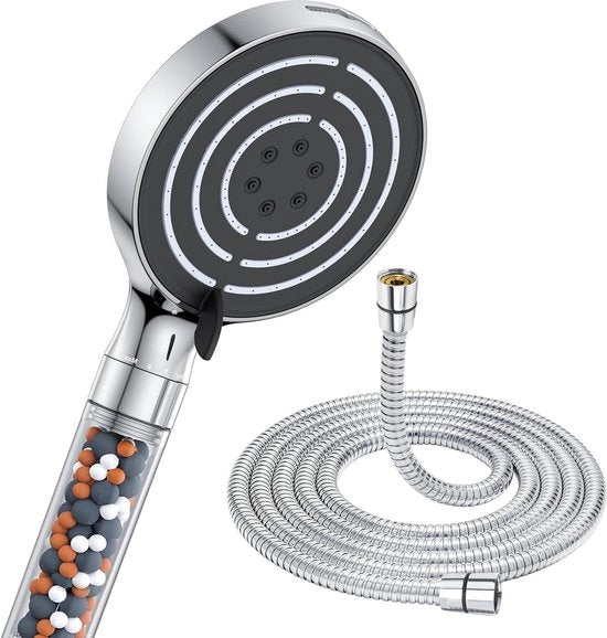 Douchetto idroregolatore con tubo 18 m - doccia a alta pressione - douchette manuale con 6 tipi di getto - funzione anticalcare douchetto con manico