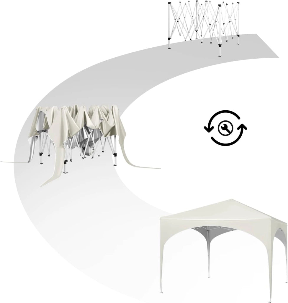 Gazebo da Giardino Richiudibile 3x3m Gazebo Esterno in Ferro Regolabile in Altezza Tendone con Soffitto Semicircolare Pieghevole Protezione Solare, Tende per eventi Facile da Montare Beige