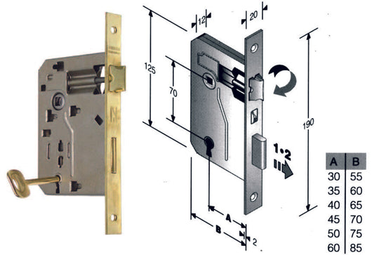 SERRATURA A BUSSOLA RIDOTTA DA INFILARE BORDO QUADRO OTTONATO  mm.30 bordo acciaio ottonato    BONAITI