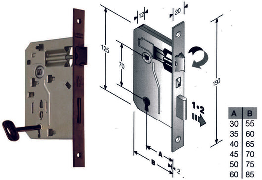 SERRATURA A BUSSOLA RIDOTTA DA INFILARE BORDO QUADRO BRONZATO  mm.40 bordo acciaio bronzato    BONAITI