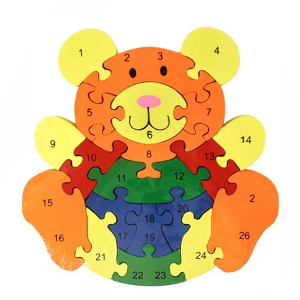 Trade Shop - Puzzle 3d In Legno Forma Di Orsetto Gioco Educativo Numeri Lettere Bambini Imparare 52263 -