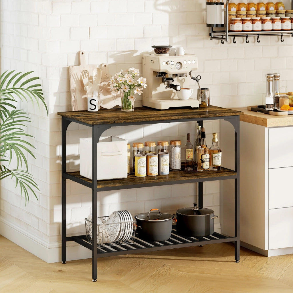 Scaffale da cucina 3 ripiani ¨C Xylo ¨C struttura in metallo, stile industriale, marrone rustico e nero