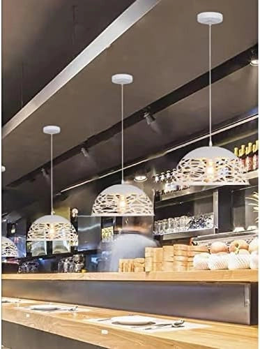 Lampadario a sospensione E27 in metallo bianco, paralume traforato Ø36 cm, design moderno, IP20 – Altezza regolabile fino a 137 cm