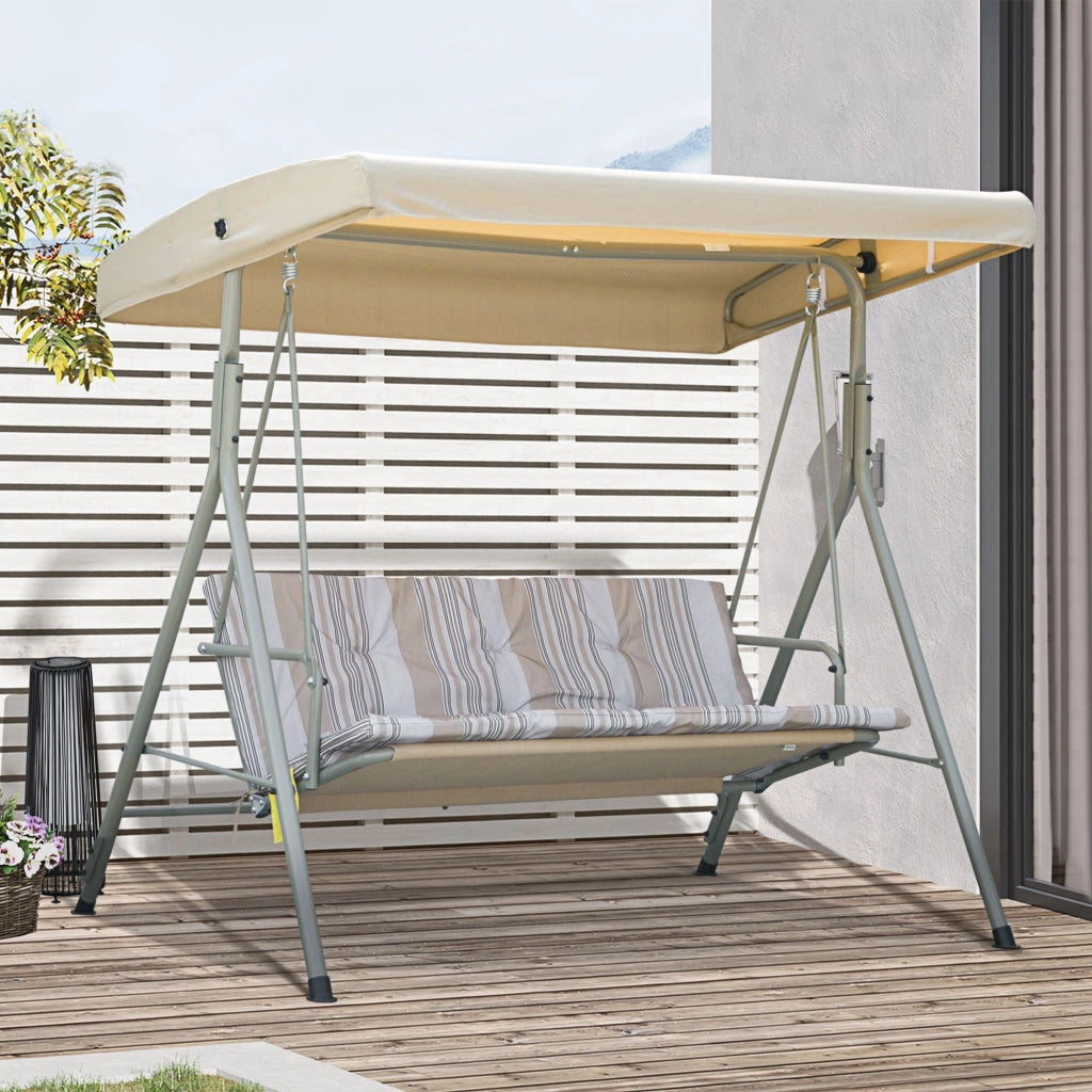 Dondolo da Giardino 3 Posti in Acciaio con Tetto Regolabile, Cuscini e Braccioli, 172x110x156cm