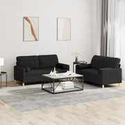 Set Divani 2 pz con Cuscini Nero in Tessuto 3201294