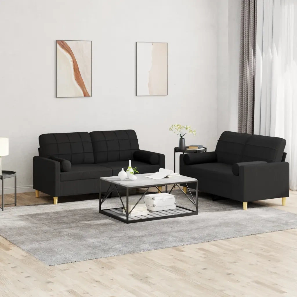 Set Divani 2 pz con Cuscini Nero in Tessuto 3201294