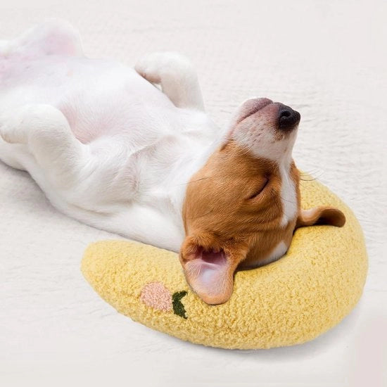 Cuscino per cani a forma di U gialla con disegno frutta | Cuscino morbido e lavabile per animali domestici calmante | Giocattolo per il sonno confortevole per cuccioli e gatti