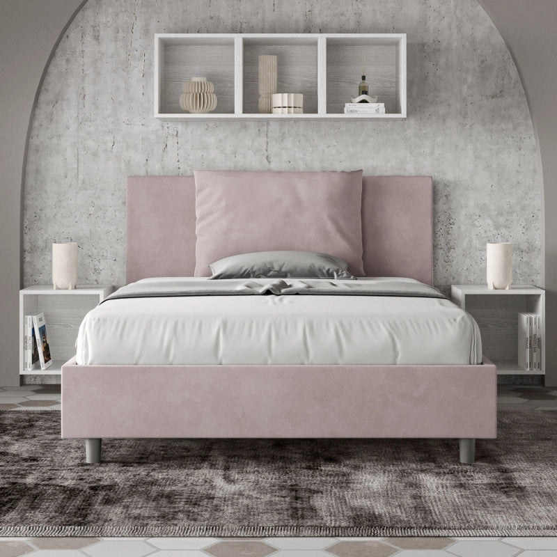 Letto imbottito Piazza e mezzo 130x210 cm Antea - Con rete,Glicine,Microfibra