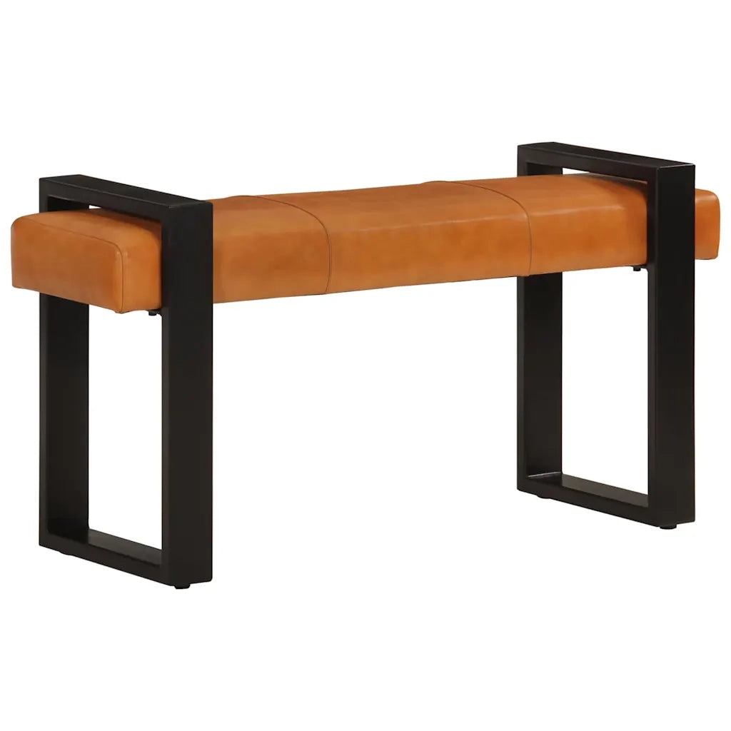 Panca-Sgabello Nera e Marrone 110 cm in Vera Pelle di Capra