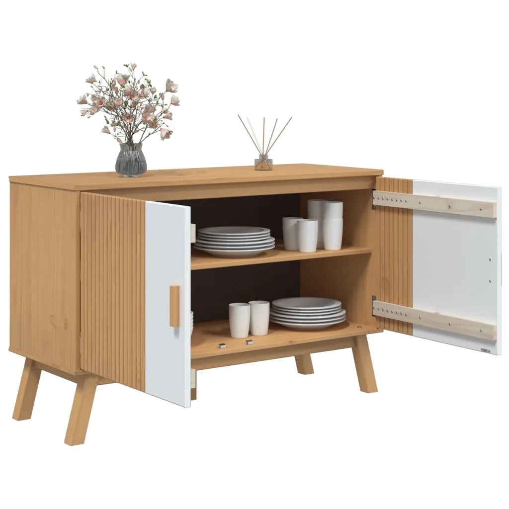 Credenza-Buffet-Armadio da cucina OLDEN Bianca e Marrone 114x43x73,5 cm Massello di Pino