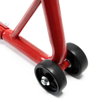 Cavalletto alzamoto anteriore sotto forcella, max 450 kg, con rotelle, per ruote anteriori 230–290 mm