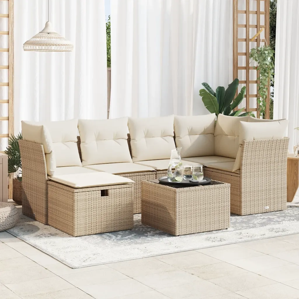 Set Divani da Giardino 7 pz con Cuscini Beige in Polyrattan 3325294
