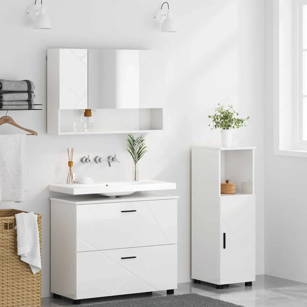 Set di mobili per il bagno con cassetto 3 pcs Bianco Lucido 3393027