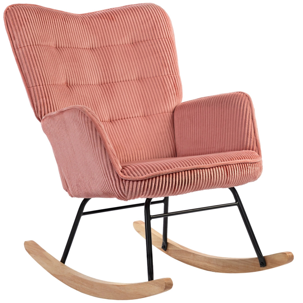 Poltrona a dondolo 98x71x101 cm con schienale trapuntato; braccioli; poliestere rosa