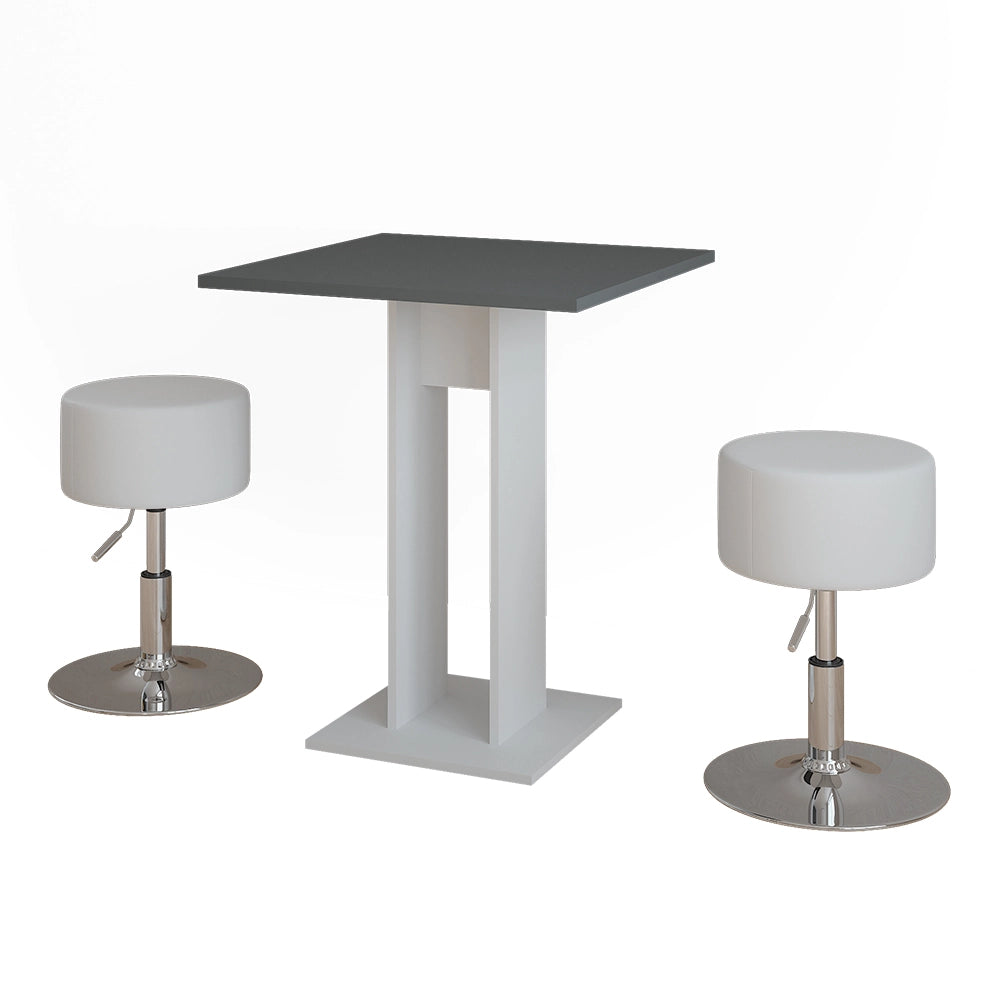 Vicco Set di tavoli da pranzo Bianco/antracite 65 x 65 cm con 2 sgabelli