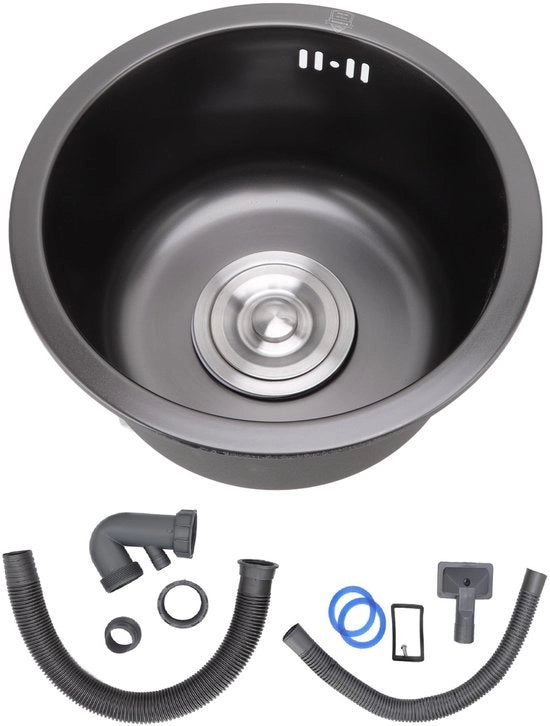 Cucina in Acciaio Inox - Mini Spazzolino a Bicchiere Sferico - Cucina Nera - Unico Lavello - Asciugamani - Diametro Esterno 29,8 cm