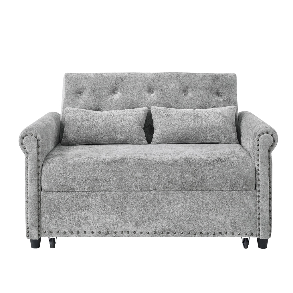 Divano letto 2 posti ¨C Minimal ¨C tessuto chenille beige con 2 cuscini