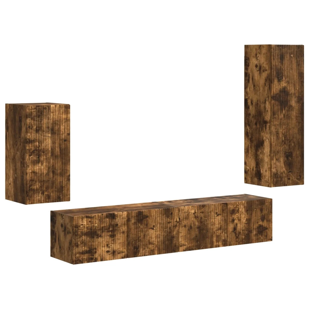 Set mobile TV 4 pz-Credenza per TV Rovere fum¨¦ Legno multistrato 121069
