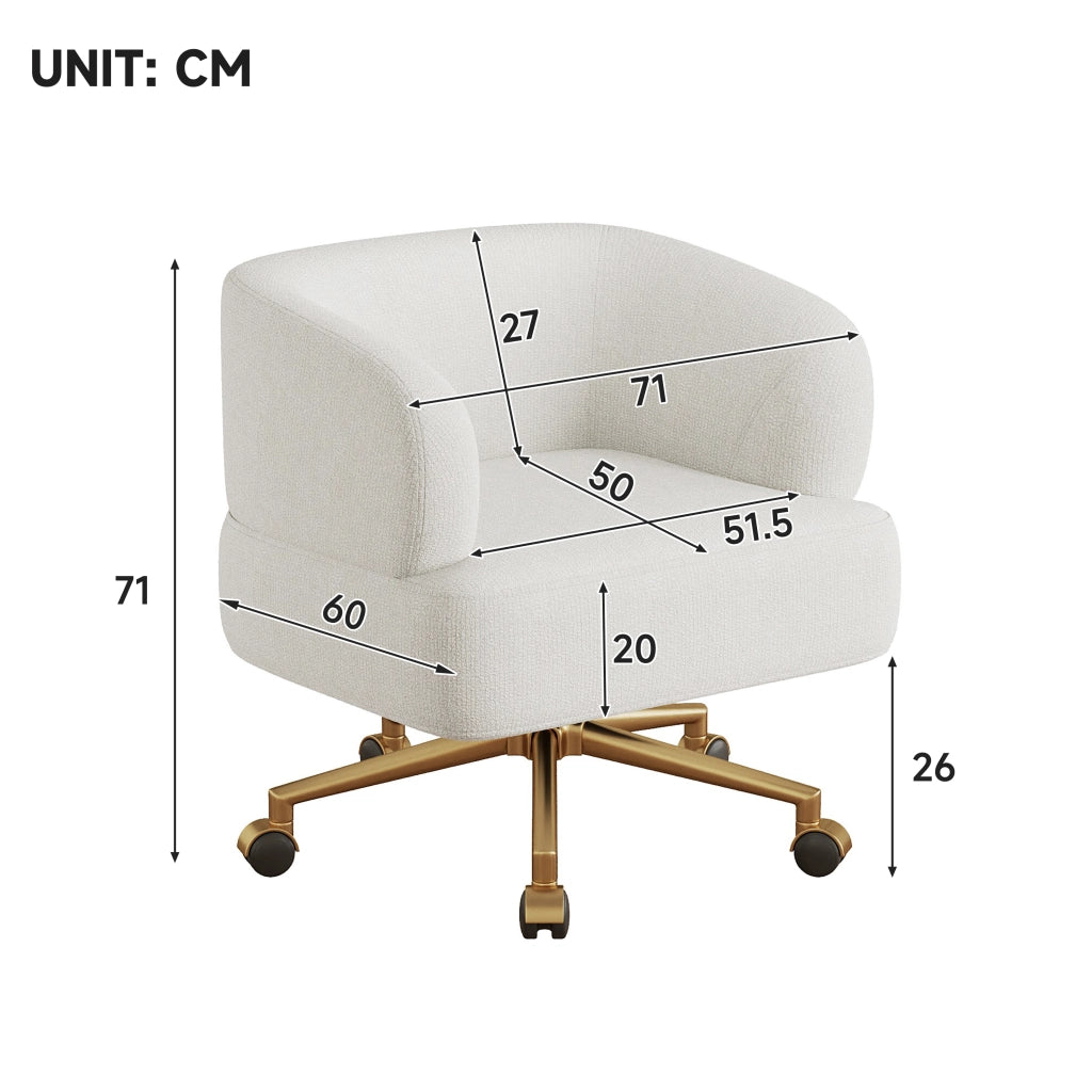 Sedia Girevole da Ufficio ¨C MINIMAL ¨C Chenille Beige, 5 Ruote, 360¡ã, 71x60x71 cm