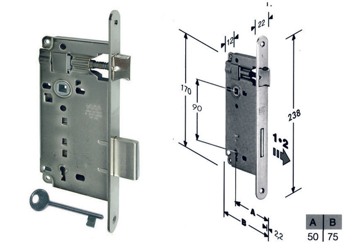 SERRATURA A BUSSOLA DA INFILARE BORDO TONDO NICHELATO  mm.50 bordo acciaio nichelato (B.00591.50.06)    AGB
