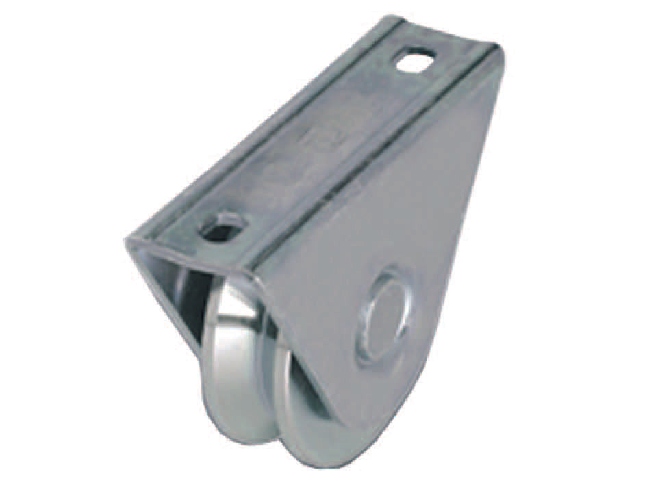 RUOTA CANCELLI GOLA V CON SUPPORTO A CAVALLOTTO ART.412- - mm.80x24 - portata Kg.200 - gola V 92  ° - 2 pezzi COMBI