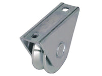 RUOTA CANCELLI GOLA V CON SUPPORTO A CAVALLOTTO ART.412- - mm.80x24 - portata Kg.200 - gola V 92  ° - 2 pezzi COMBI