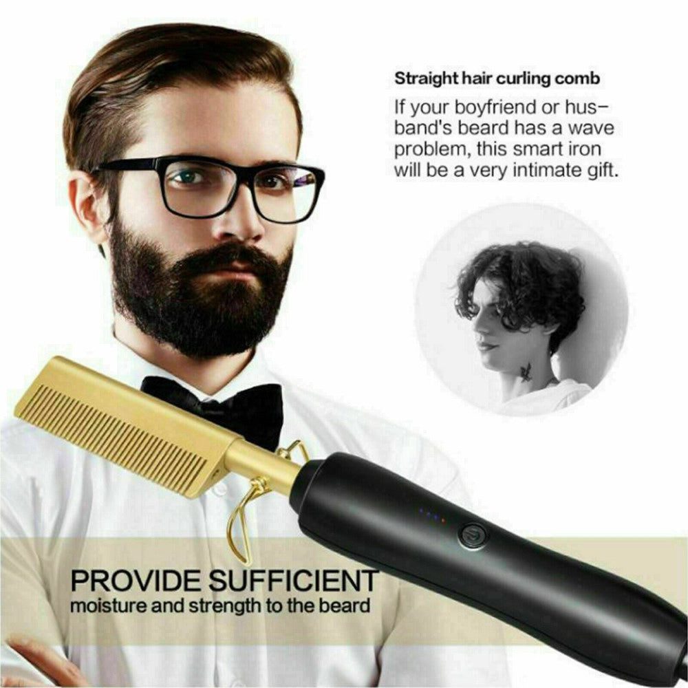 Trade Shop - Pettine Caldo Piastra Per Capelli Lisci Riscaldamento Elettrico Barba Styling -