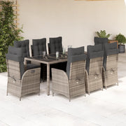 Set da Pranzo da Giardino 9 pz con Cuscini in Polyrattan Grigio 3213084