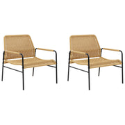 Set di 2 sedie da giardino naturale con telaio nero in rattan con struttura in metallo dal design moderno.